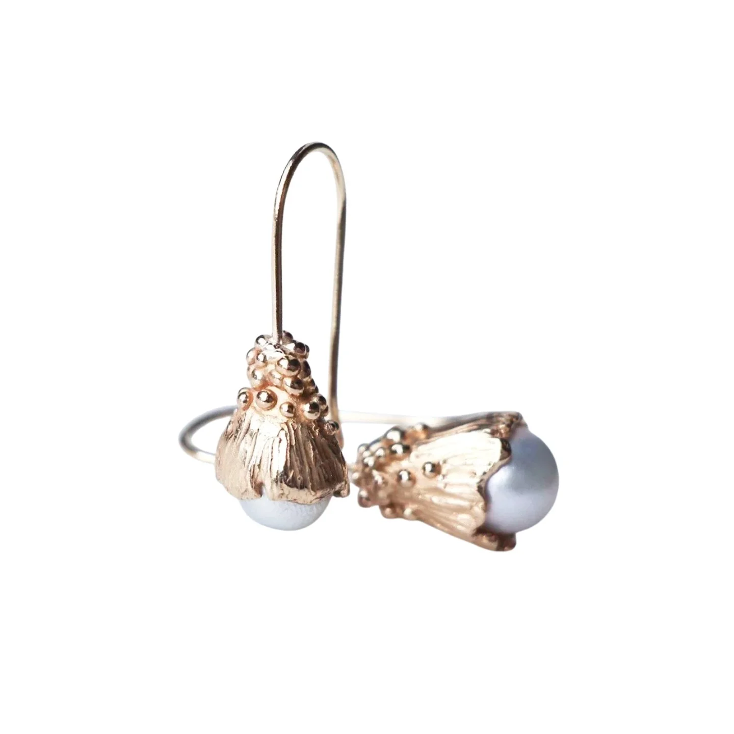 Lichen Cone Earrings with Pearls Yellow Gold