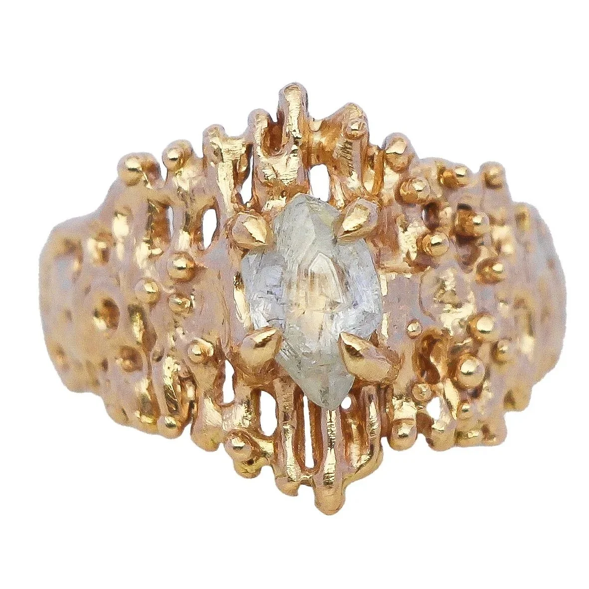 Large Gully Ring with Raw Ocean Diamond 14k Yellow Gold