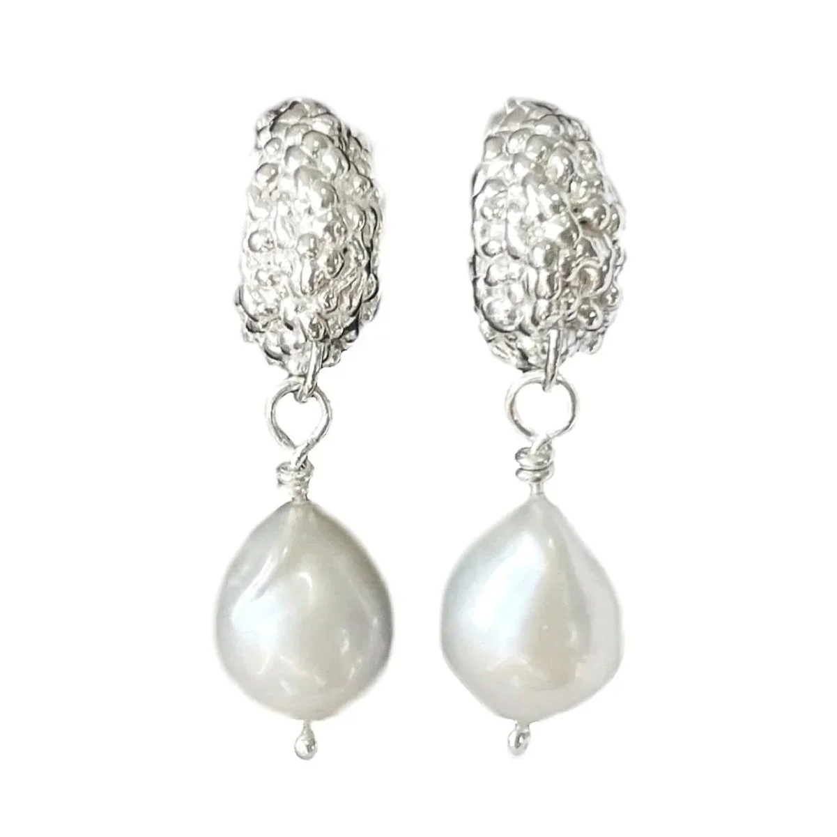 Chunky Lichen Hoops with Pearls Silver