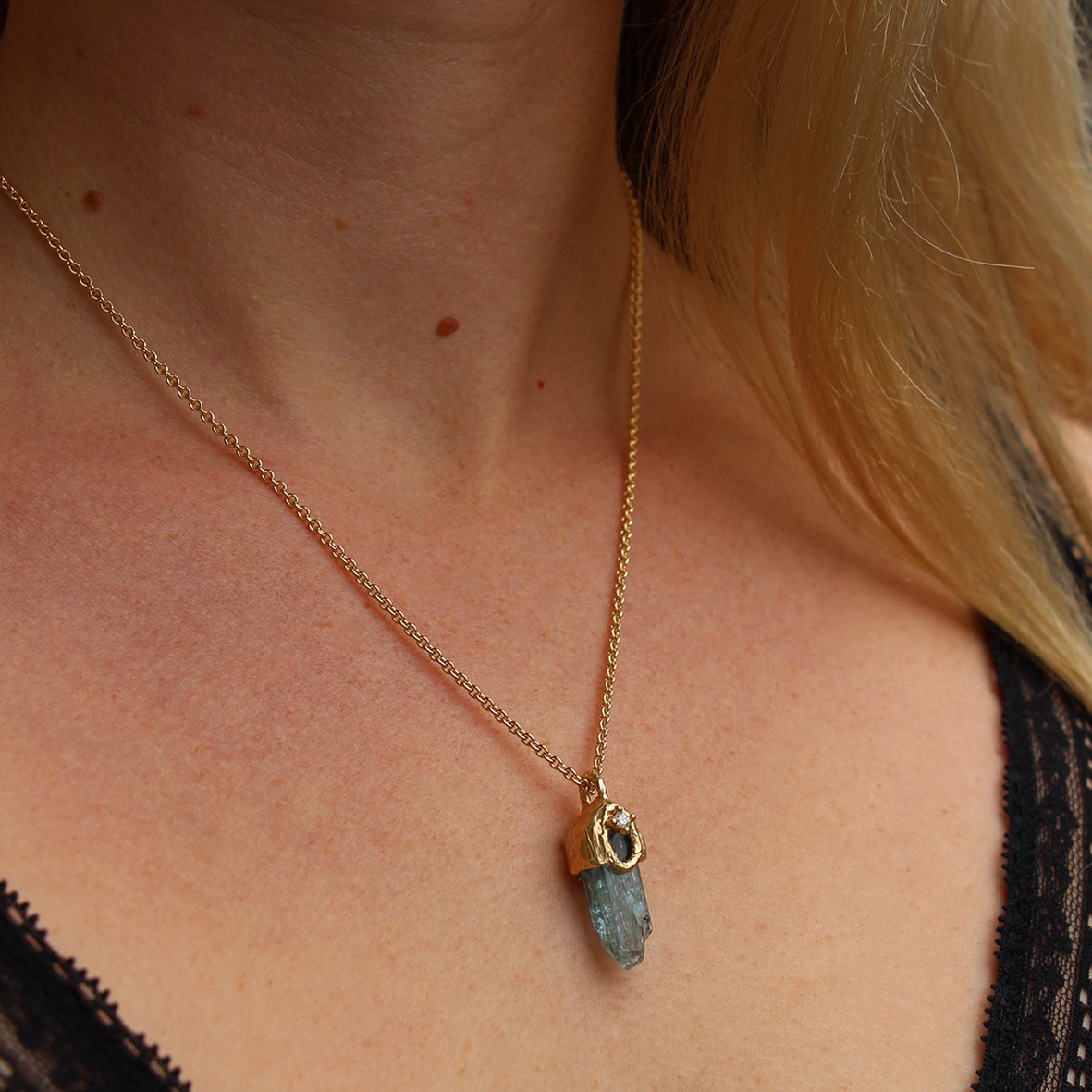 aquamarine crystal and diamond necklace