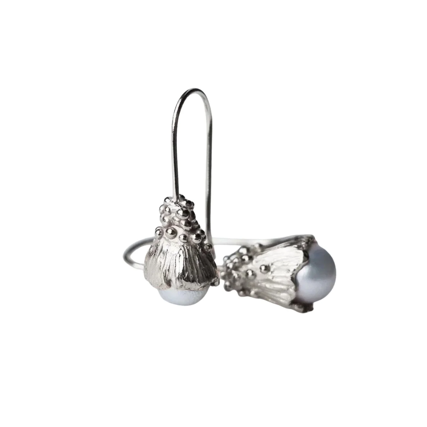 Lichen Cone Earrings with Pearls Silver