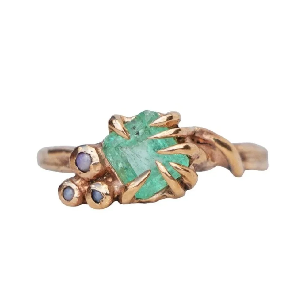 Port Stephens' Pearls & Emerald Ring 9k Yellow Gold