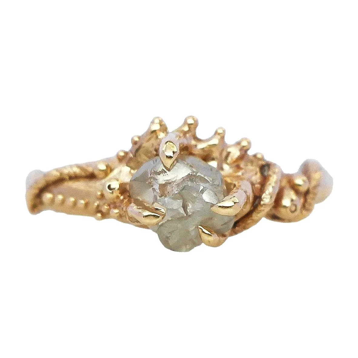 Underwater Ring with Raw Ocean Diamond 14k Yellow Gold