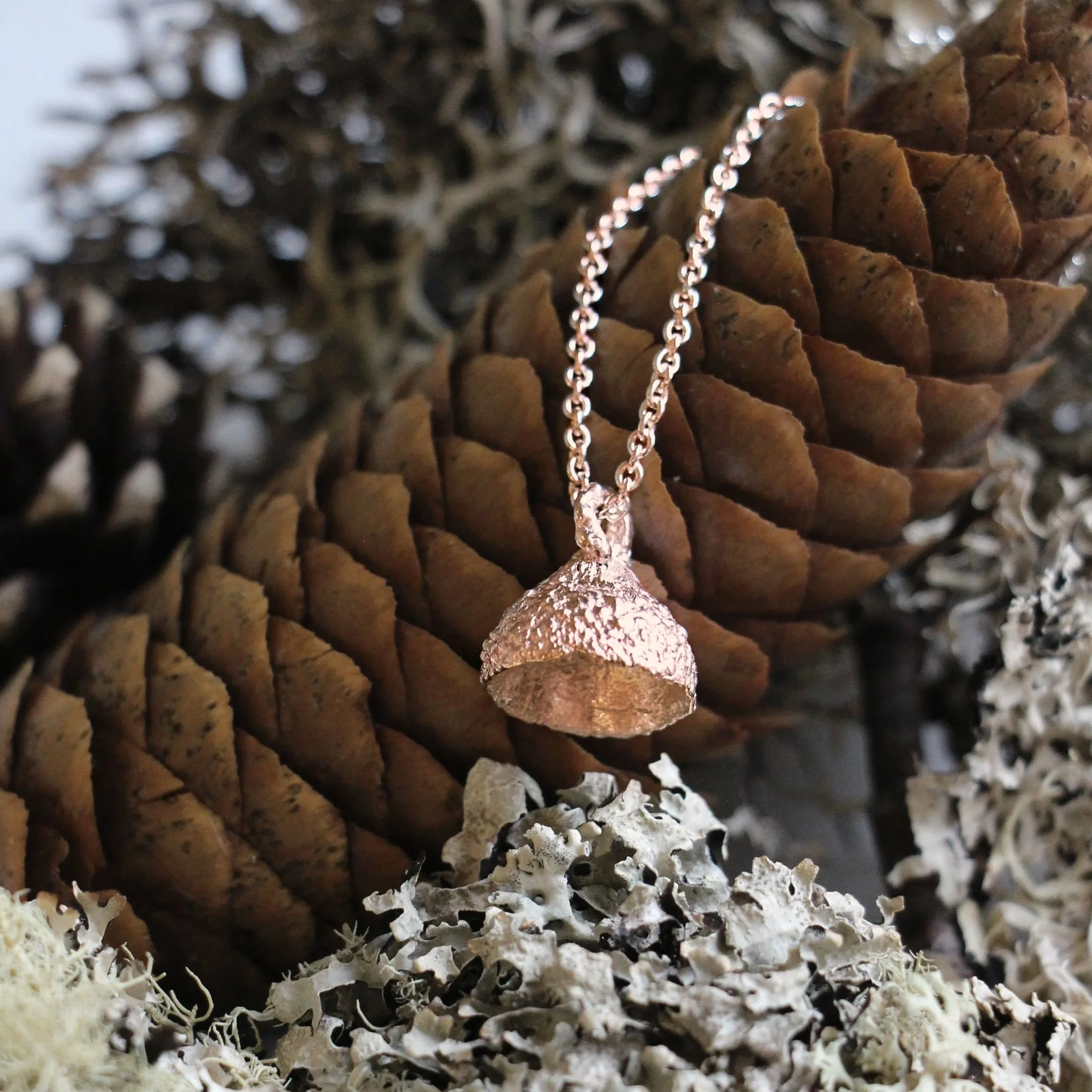 Large Acorn Cup Necklace 9k Rose Gold