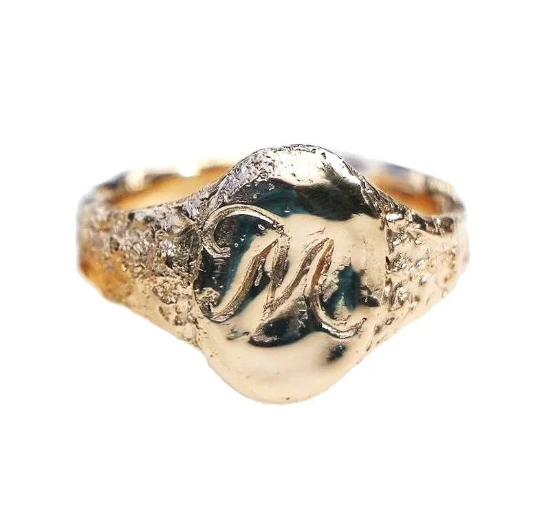 Bespoke Textured Signet Ring - Yellow Gold