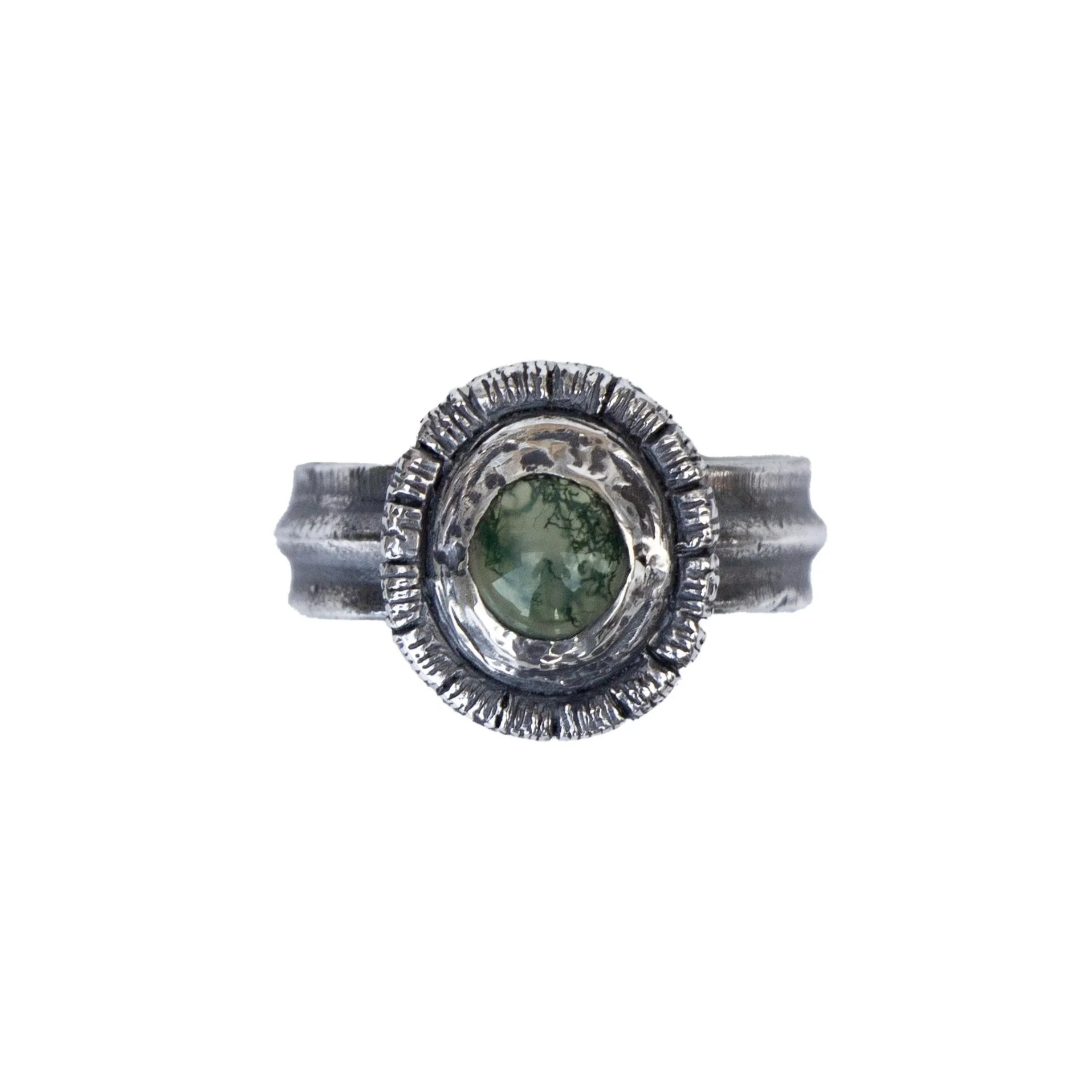 Scarred Relic Ring with Moss Agate