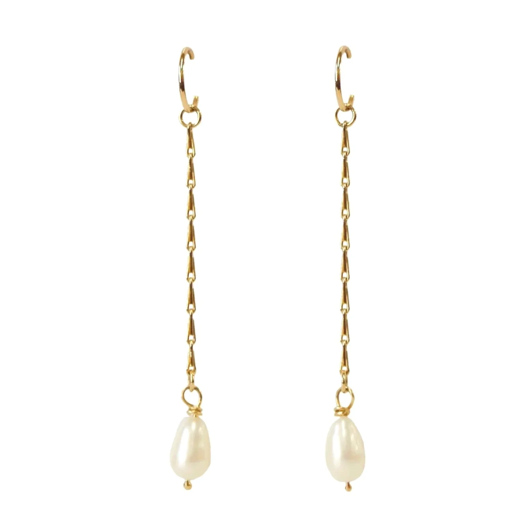 Barleycorn Chain Pearl Earrings 9k Yellow Gold