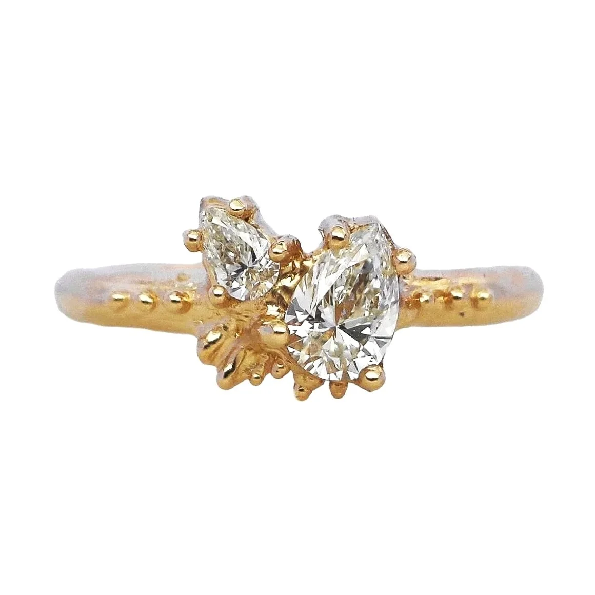 Ocean Lover Ring with two Ocean Diamonds 14k Yellow Gold