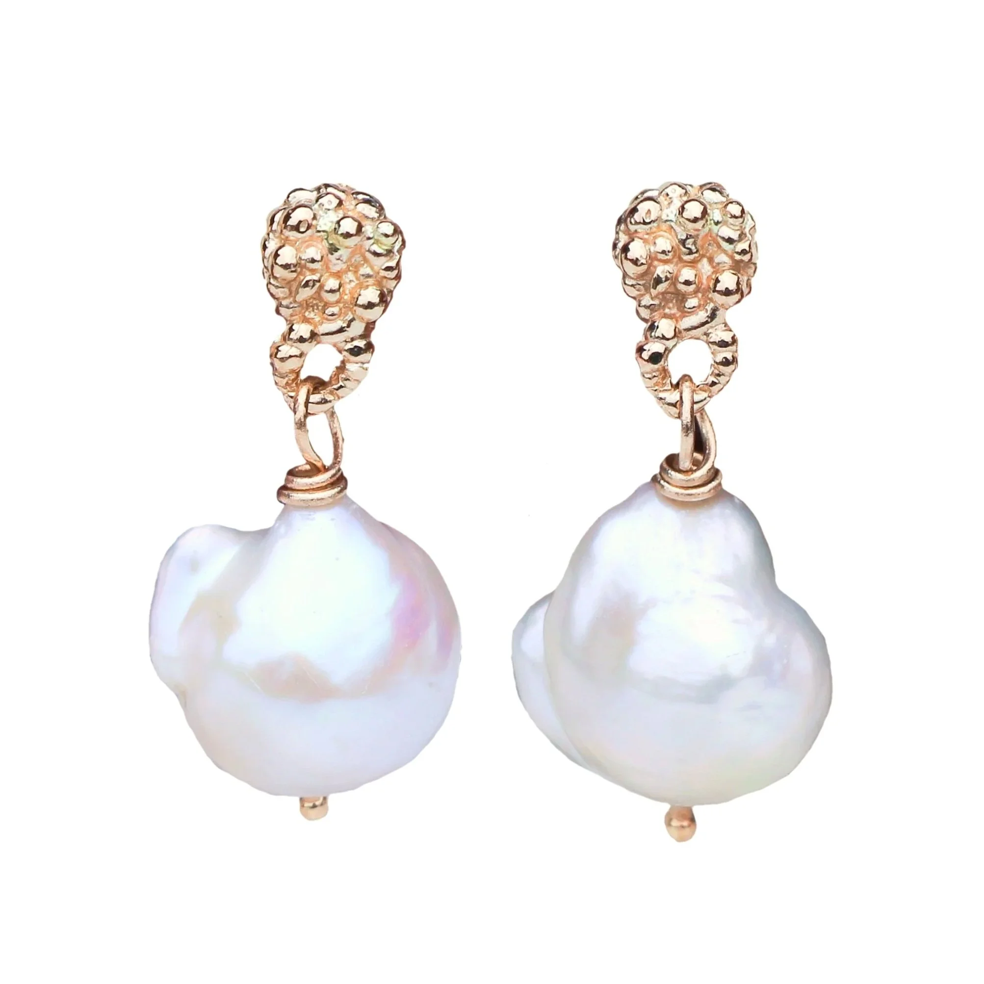 Lichen Studs with Baroque Pearls 14k Yellow Gold