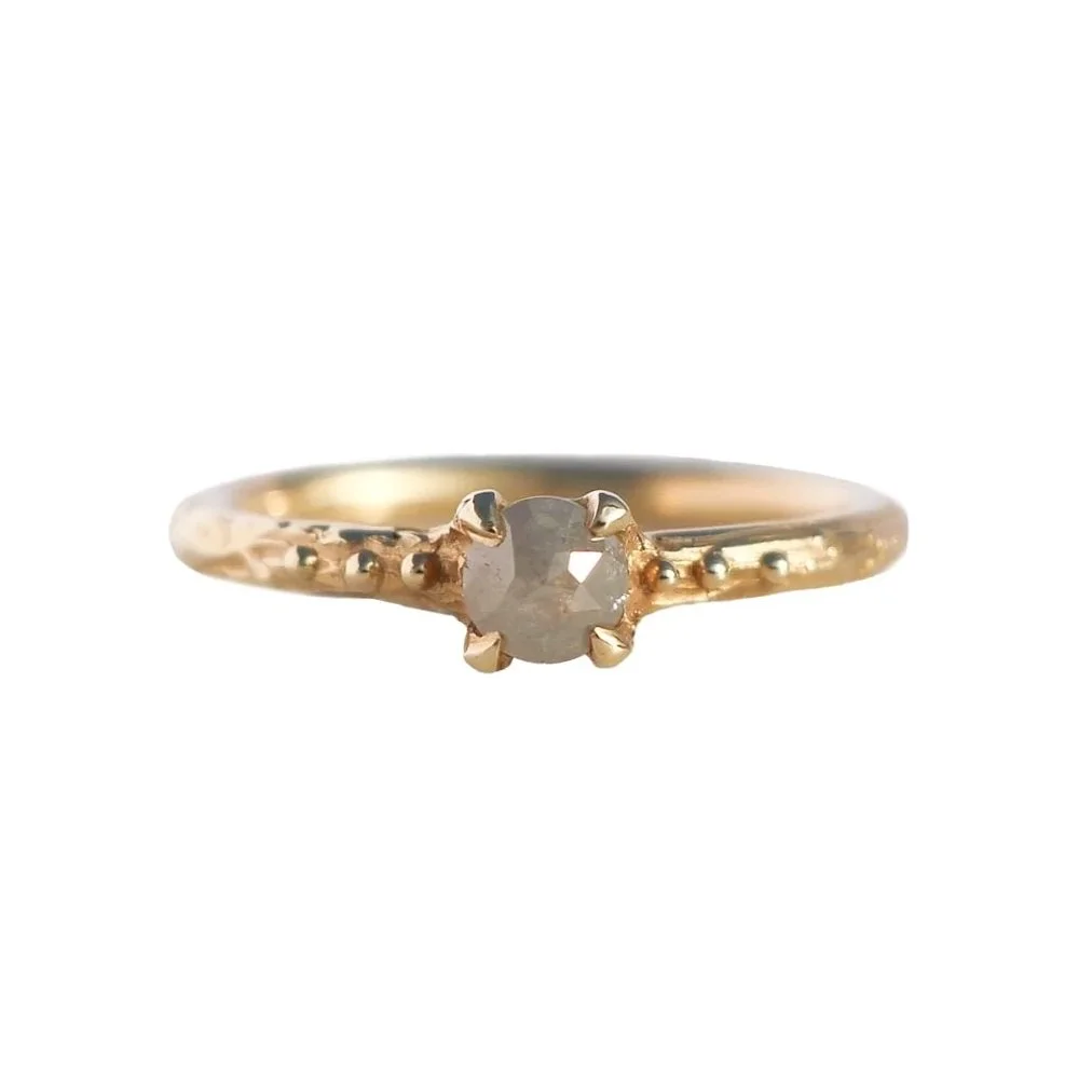 Tiny Ice Diamond Urchin Solitaire Ring in 14k Yellow Gold