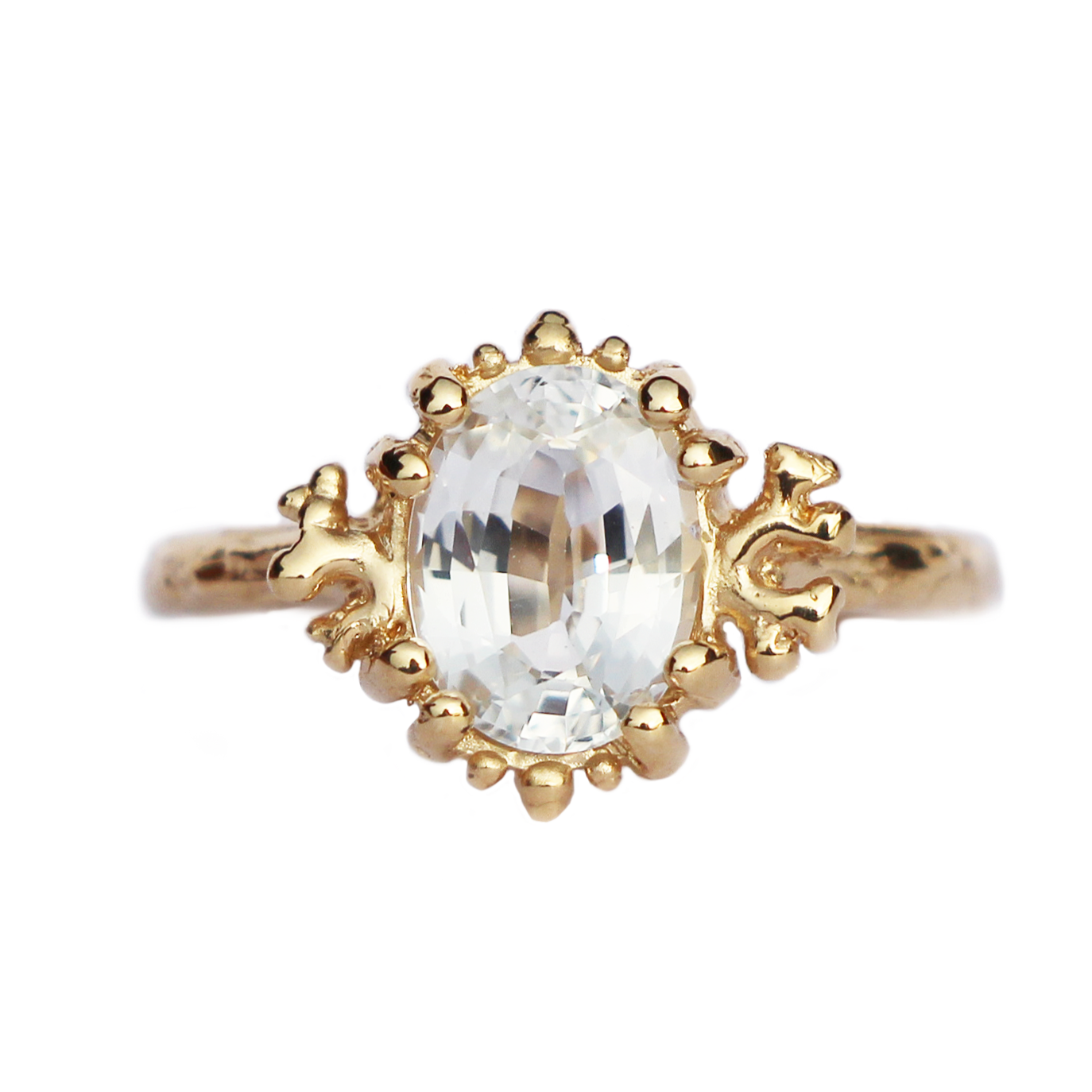 Pale Blue 1.90ct Sapphire Coral Ring 14k Yellow Gold