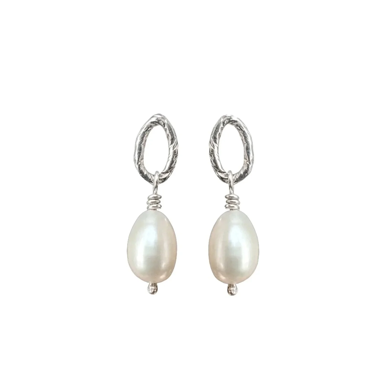 Chain Link Studs with Pearls Silver