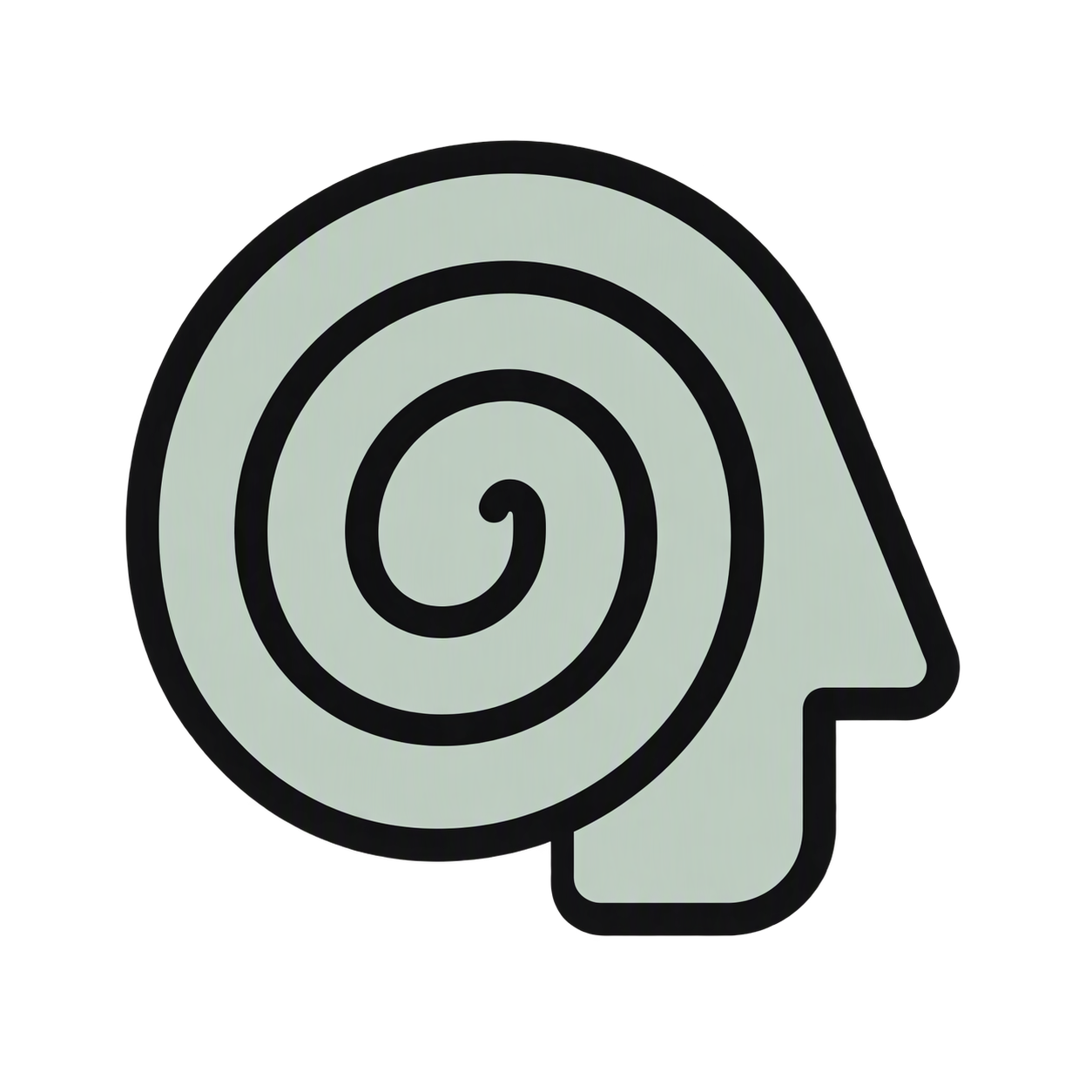 An icon depicting a human head silhouette with a stylized brain in the shape of a spiral.