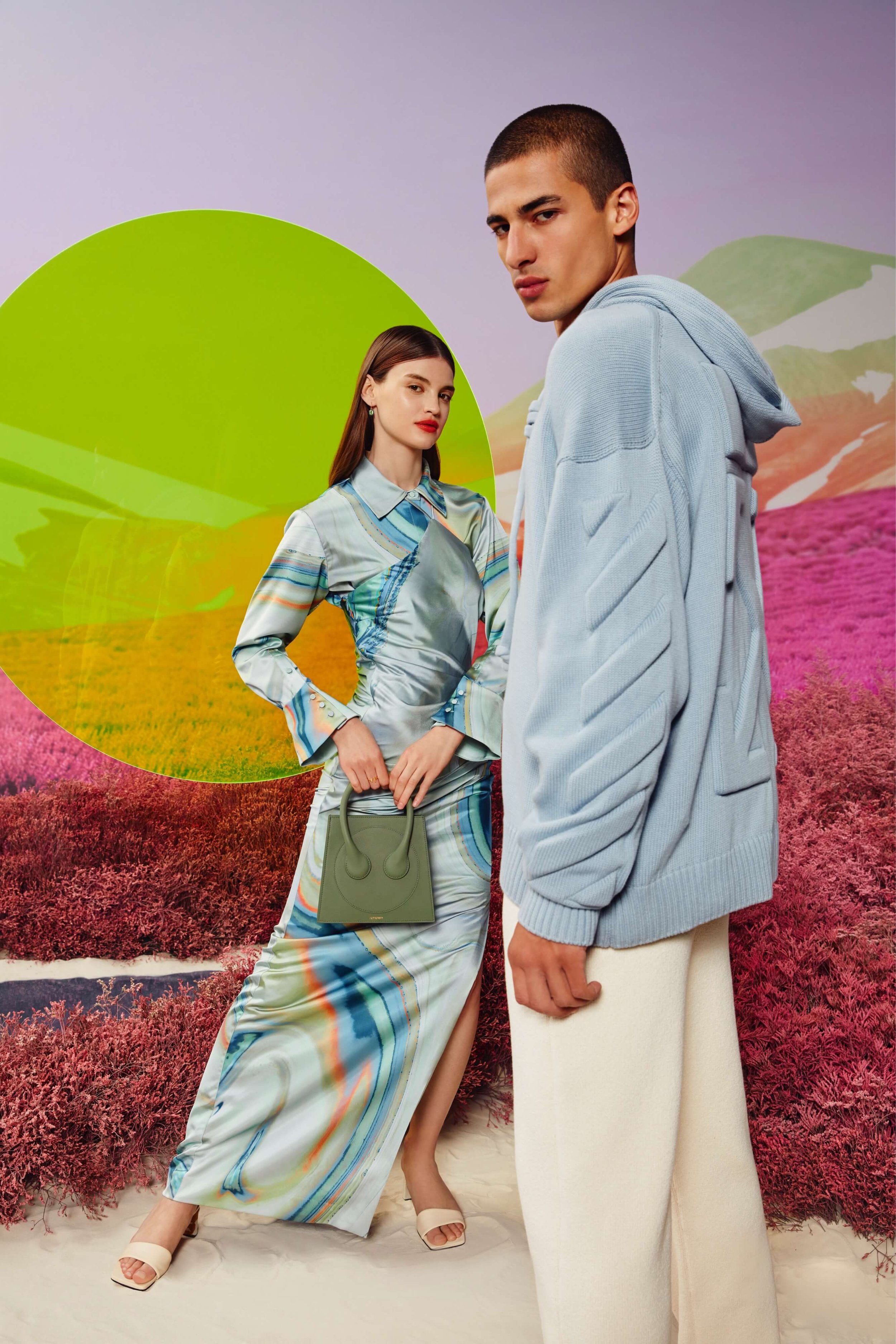 For this out of the world campaign (pun intended), we eschewed the usual “earthy” themes of beaches and forests. Instead, the creatives drew inspiration from an unexpected color palette and set design that reflects a fusion of nature and technology.