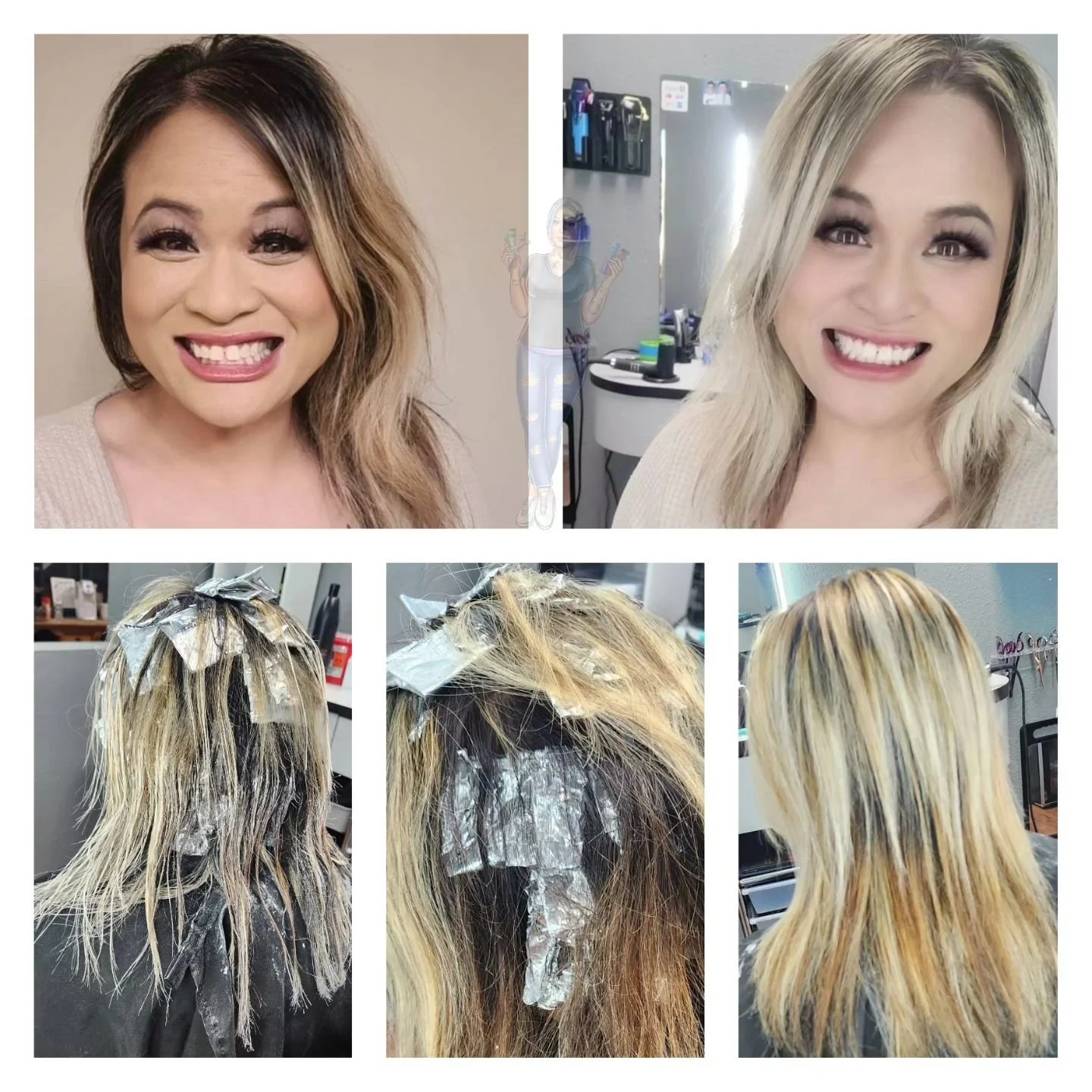 Popped in a few highlights to break up the darkness for her at the roots and pony tail area. Left the rest alone per request