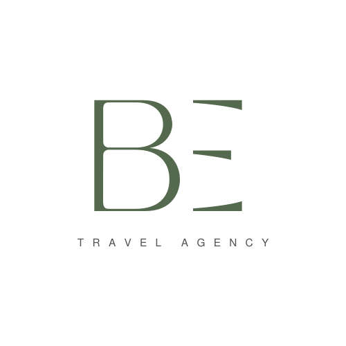 Logo di un'agenzia di viaggi con la lettera 'BE' e le parole 'TRAVEL AGENCY' sotto.