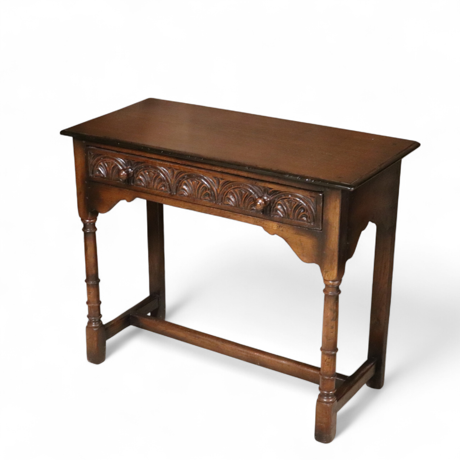 Early 20th Century Carved Oak Hall Table Bobbin Turned Tudor Style Antique Table