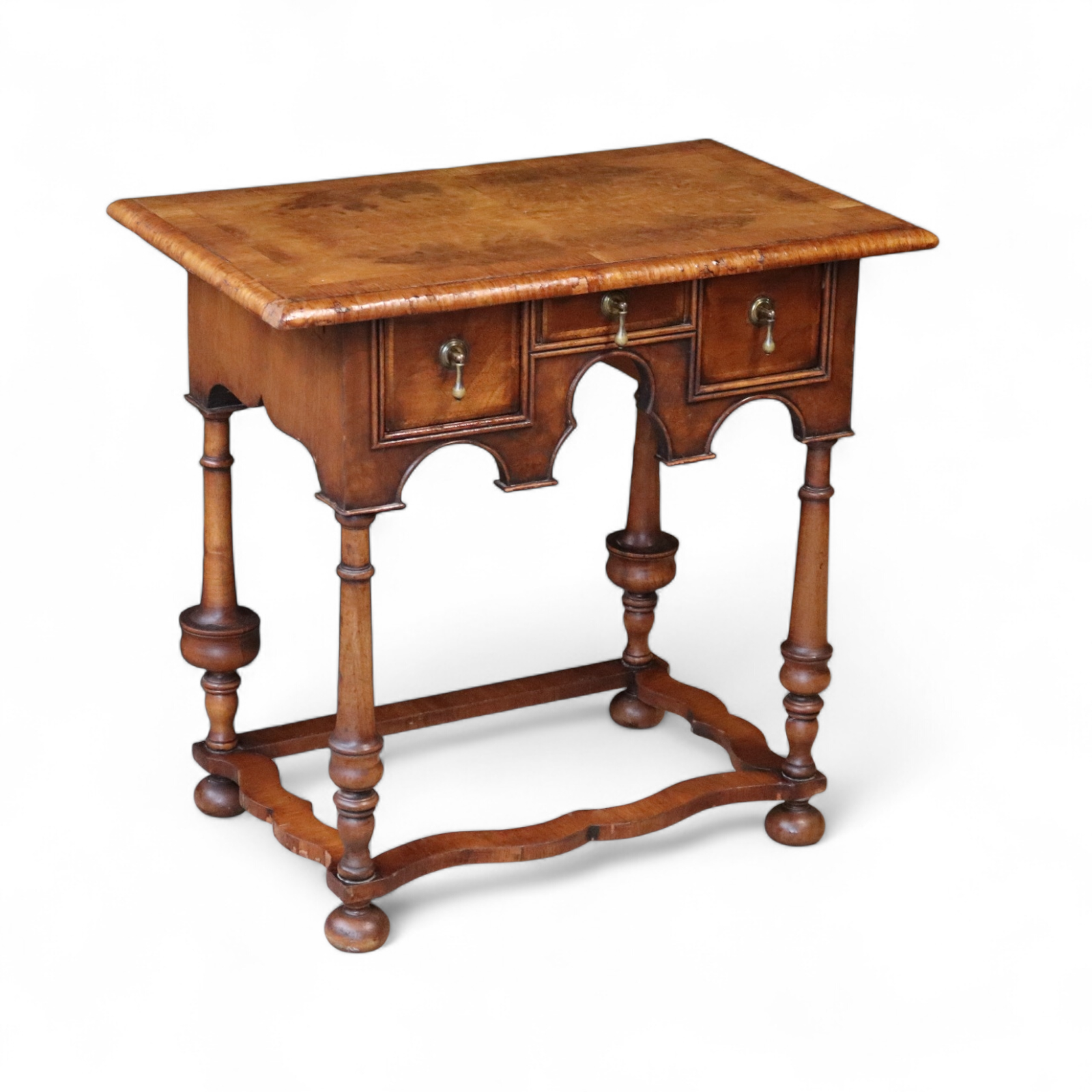 Early 20th Century An​tique Burr Walnut William & Mary Style Lowboy Hall Table