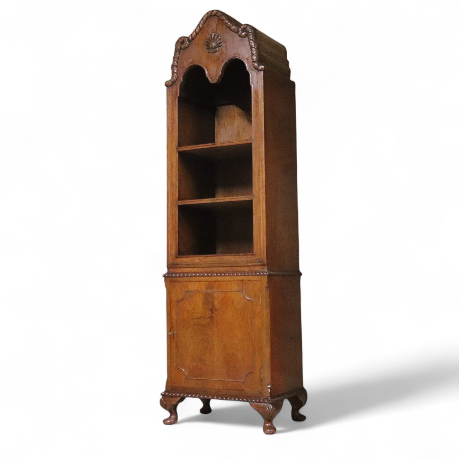 Antique Georgian Style Mahogany Gothic Arched Library Bookcase Cabinet - c.1900