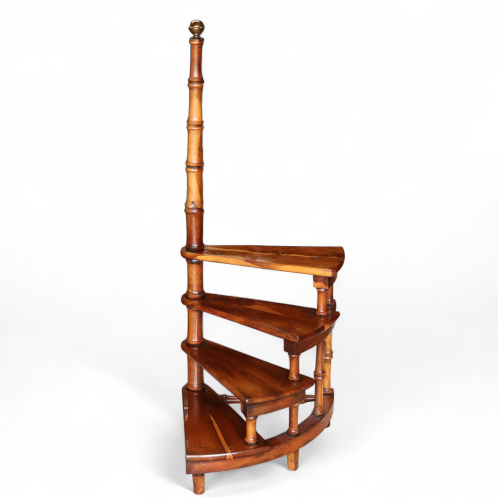 Vintage Yew Wood Spiral Library Steps - Regency Style Bed Steps