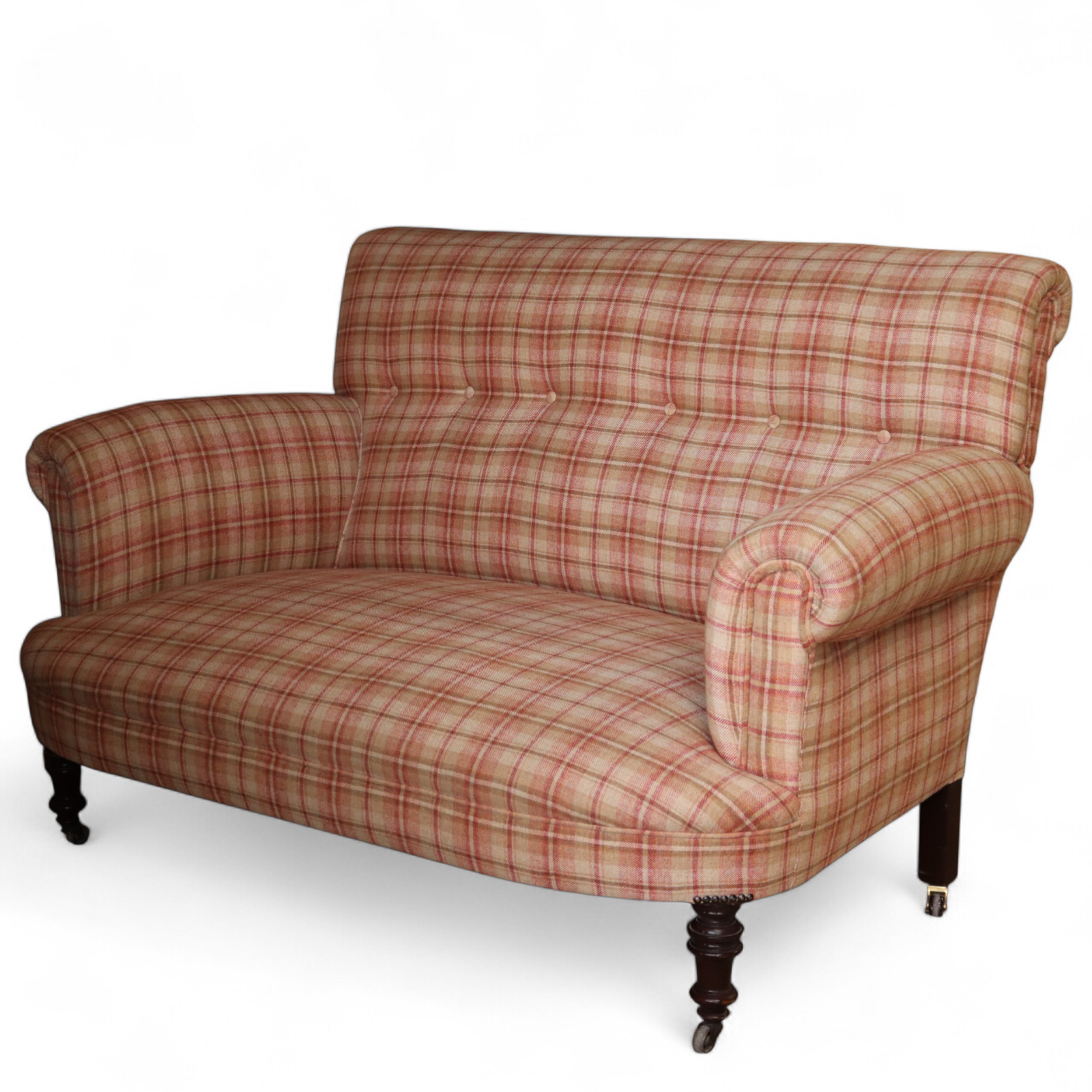 Antique Victorian Howard Style 2 seater sofa /settee – Deep Seat – Plaid Upholstery