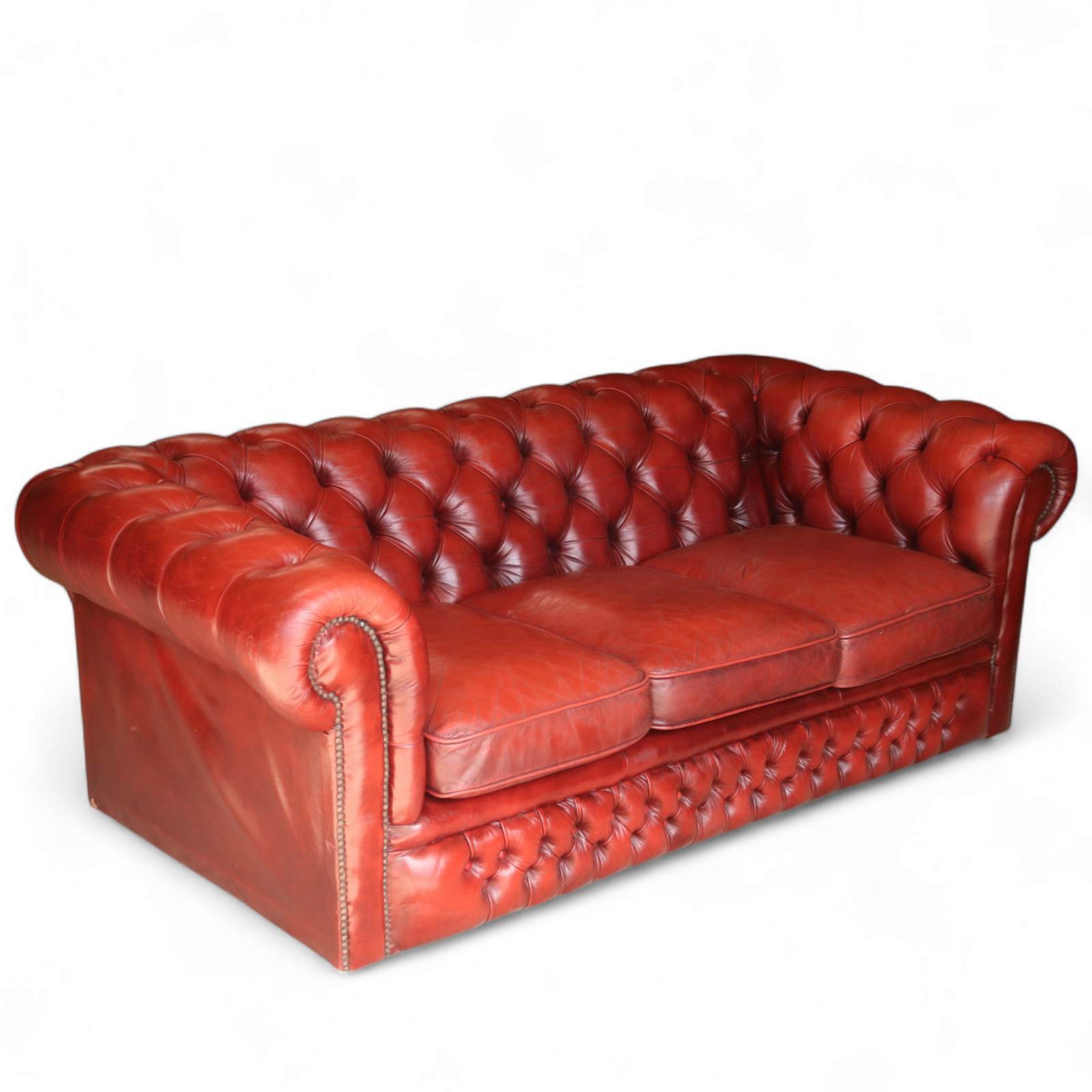 Vintage Oxblood Red Leather Chesterfield 3-Seater Sofa | Antique Style Settee