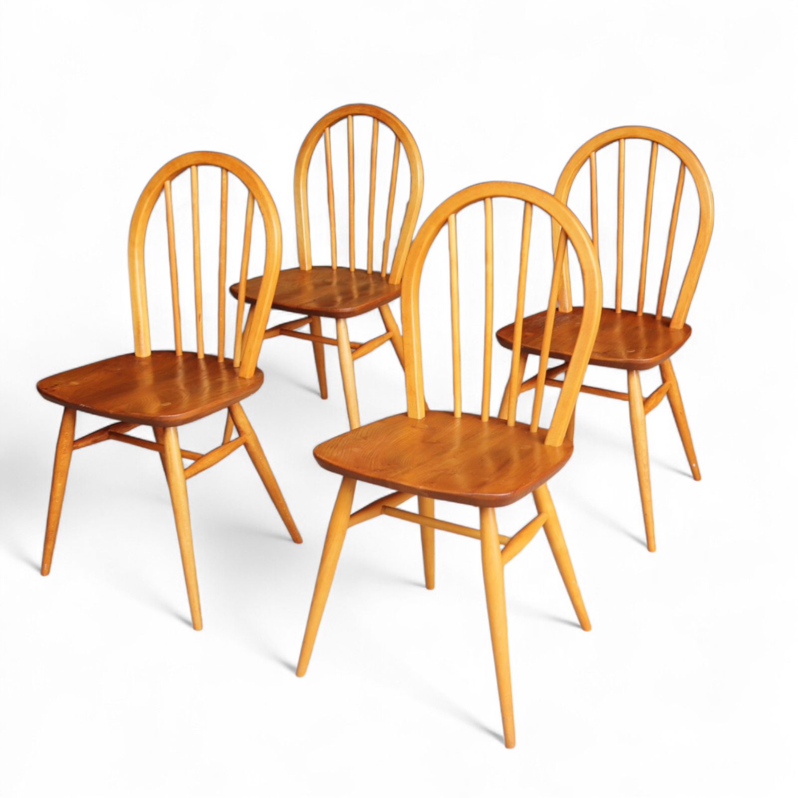 Vintage Set Of 4 Ercol Blonde Hoop Back Dining Chairs
