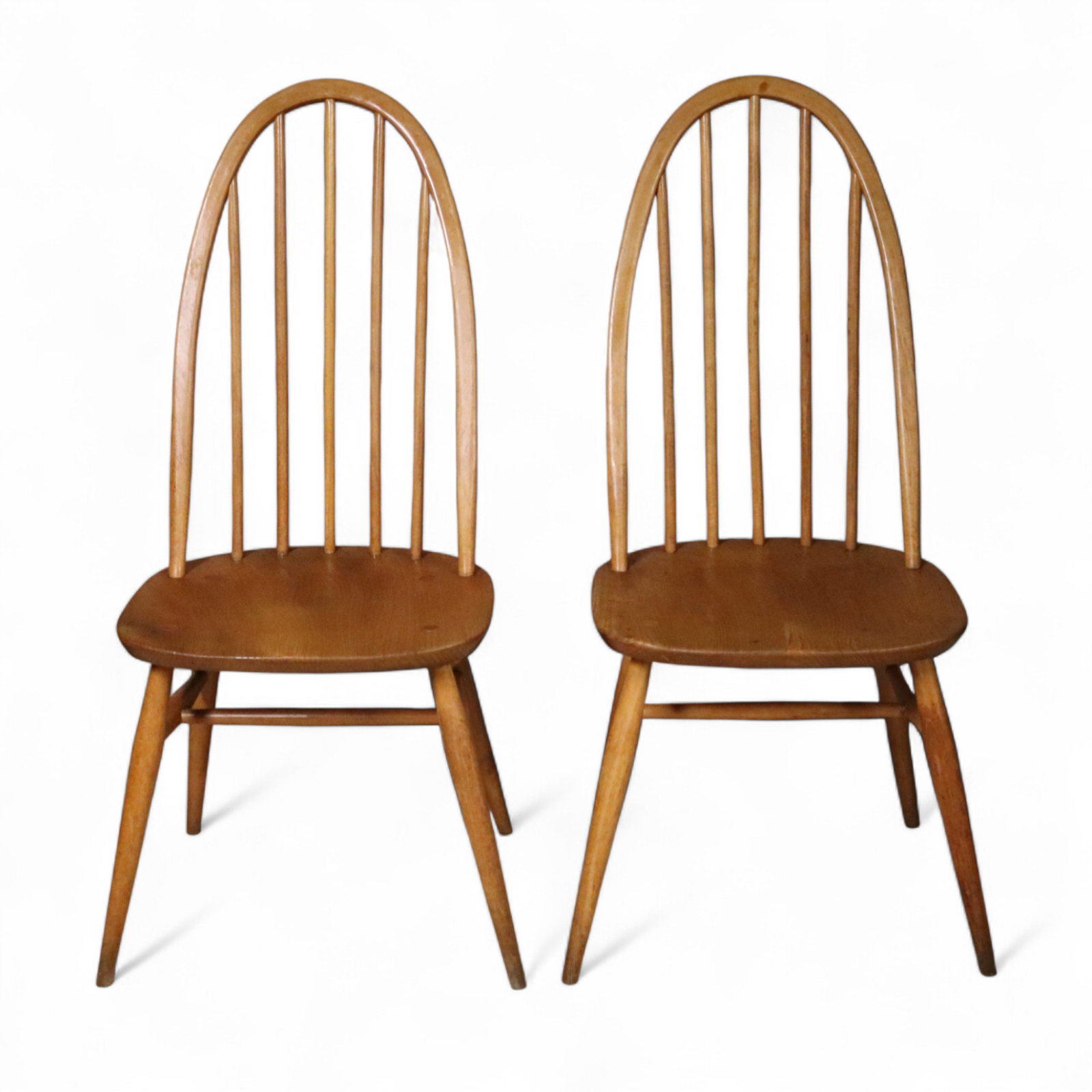 Pair Of Mid Century Ercol Elm & Beech Quaker Dining Chairs