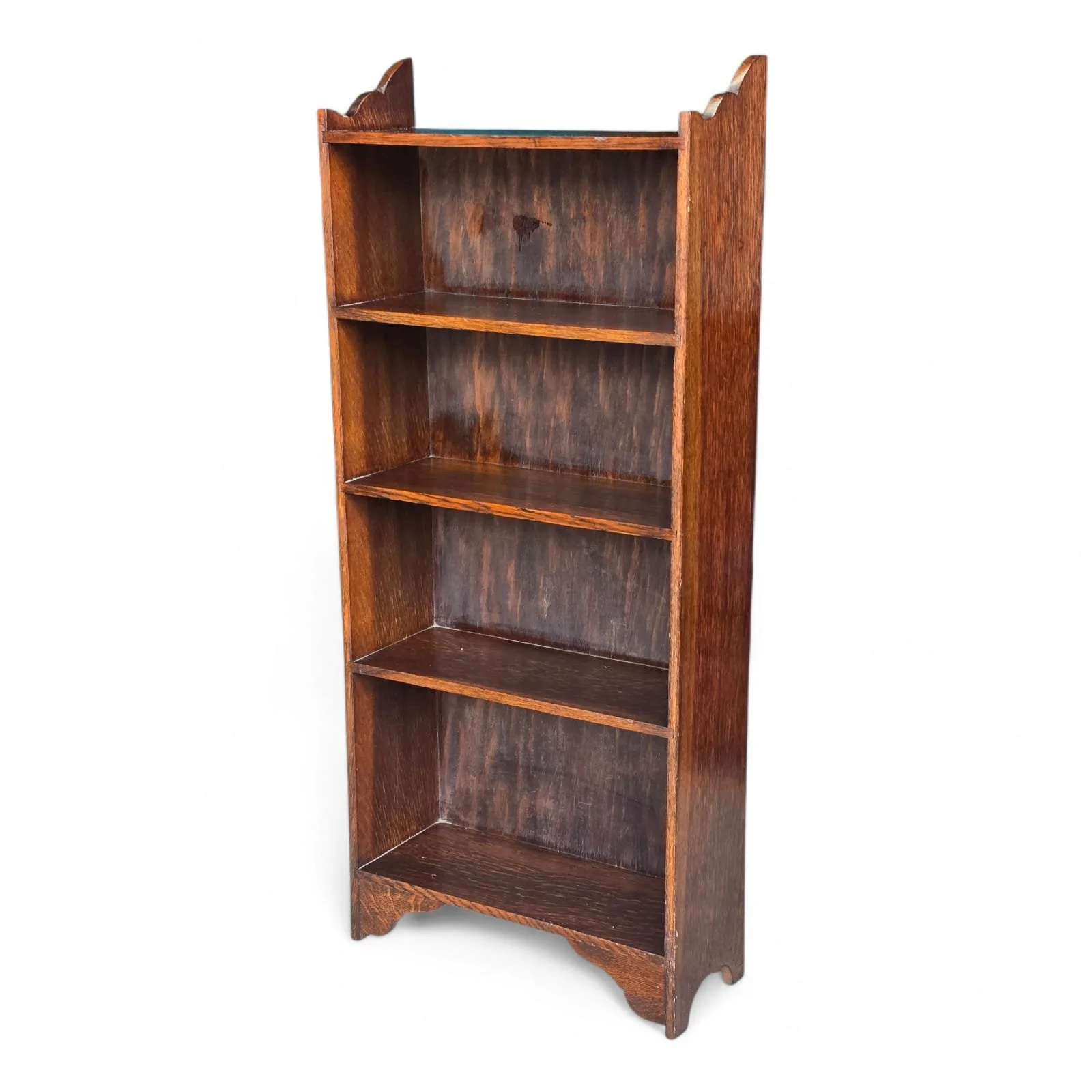 Vintage Oak Open Bookcase Shelves 1930s Arts & Crafts Style Narrow Bookshelf