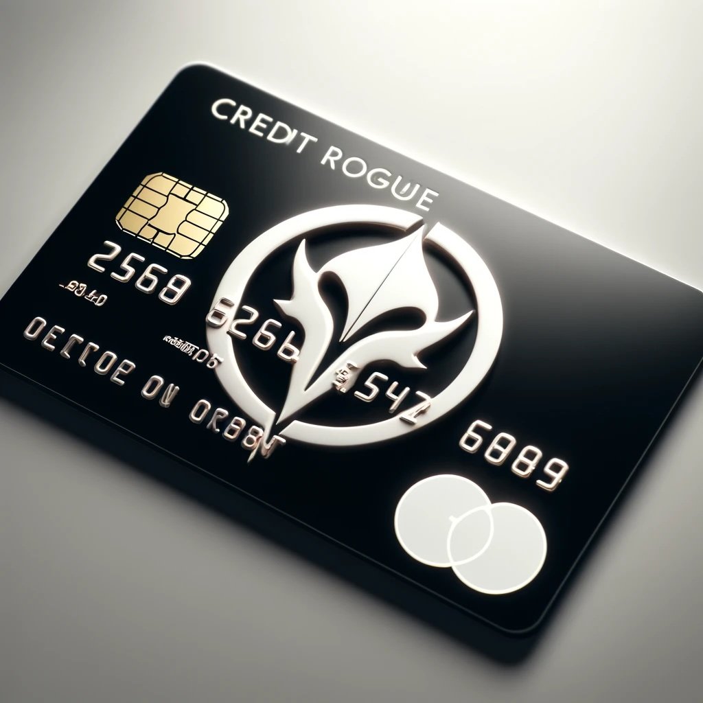 DALL·E 2024-05-22 23.15.08 - A highly detailed and photorealistic image of a credit card with a subtle rogue-like emblem, symbolizing cunning and clever shortcuts. The emblem shou.jpeg