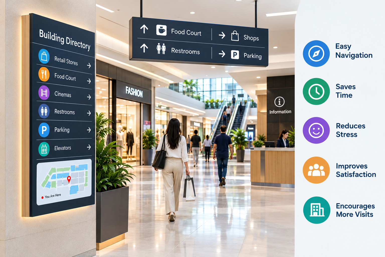 Modern commercial wayfinding signage