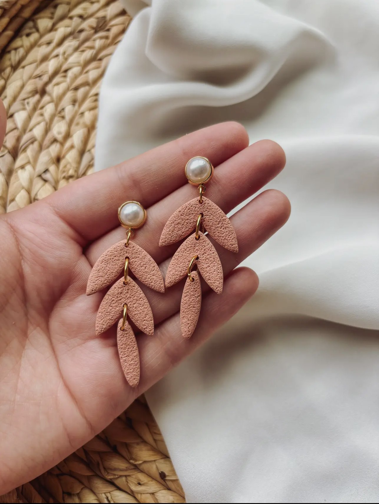 Peach + Pearl Drop Earrings