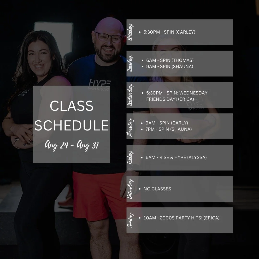 While you're soaking up the final week of summer, make sure you get some YOU time!

Morning riders---we've made some moves. Rise &amp; HYPE has moved to Tuesdays and Fridays at 6am AND 9am crew, we've got you on Tuesday and Thursday mornings. 😊

Sti