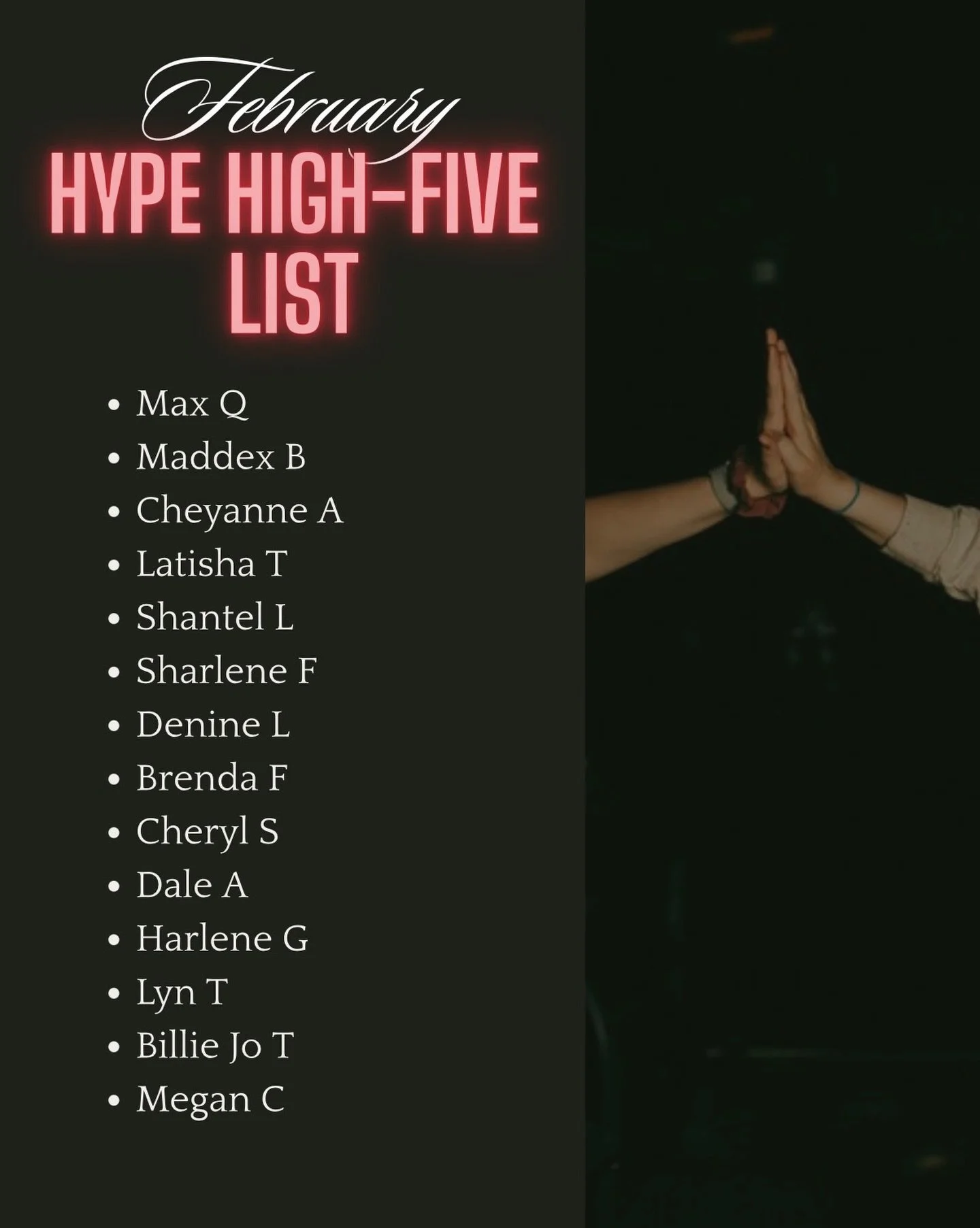 That&rsquo;s a wrap on February ❤️. Here it is - the Hype High Five monthly shoutout!

✨ 1st time Front Row Riders 
☀️ 1st time Rise &amp; HYPE Riders
🔥 Comeback Kids
💛 10+ Riders

We see you, we appreciate you, and we&rsquo;re cheering you on ever