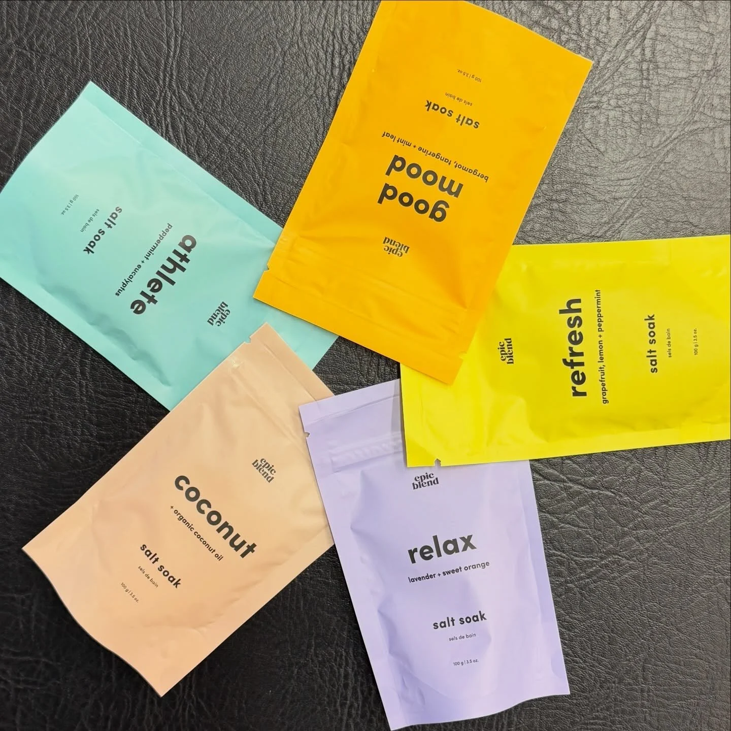 Meet your bath-time @epicblend Salt Soak lineup!

✨ Good Mood &ndash; citrus + mint = instant vibe shift 💪 Athlete &ndash; sore today, strong tomorrow (fresh eucalyptus + peppermint relief) 🥥 Coconut &ndash; basically a beach vacation in your tub ?