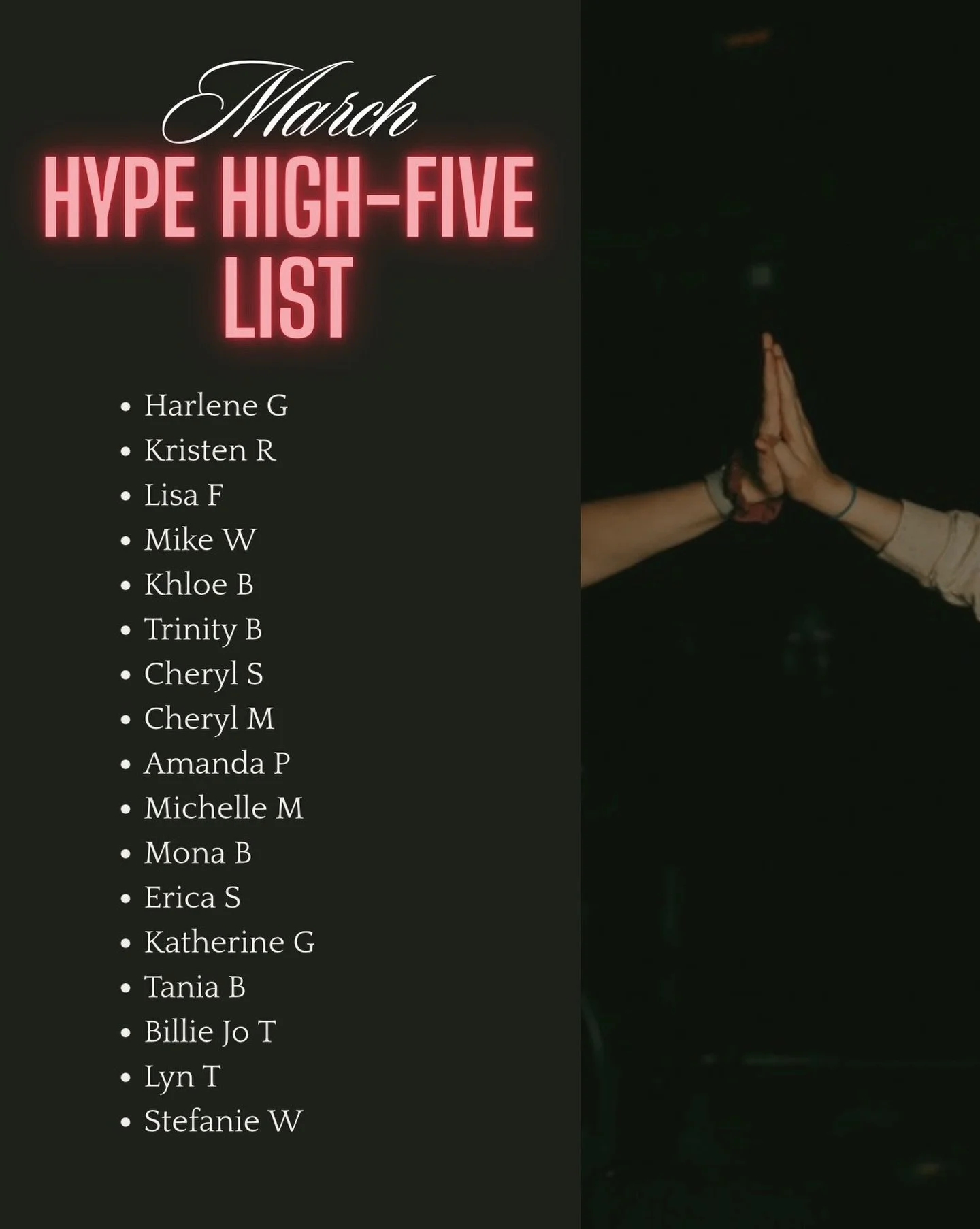 March, you showed UP 👏 

A big HIGH FIVE to celebrate our amazing riders:

💛 HYPE Woman: they bring positive energy into every class! They&rsquo;re welcoming, encouraging, and always supporting the people around them. This months is @harleneg83 🙌
