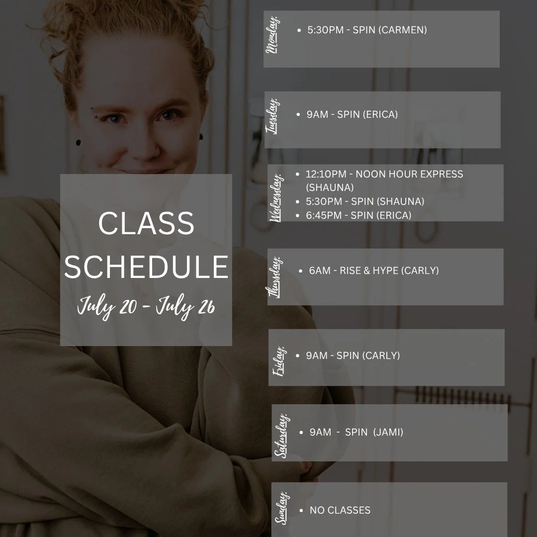 A new week and a fresh chance to take a little time for yourself. 

Whether it's a ride, a pod or a moment to reset, we're here when it works for you. 

Check out this week's schedule. We'd love to see you! ❤️
