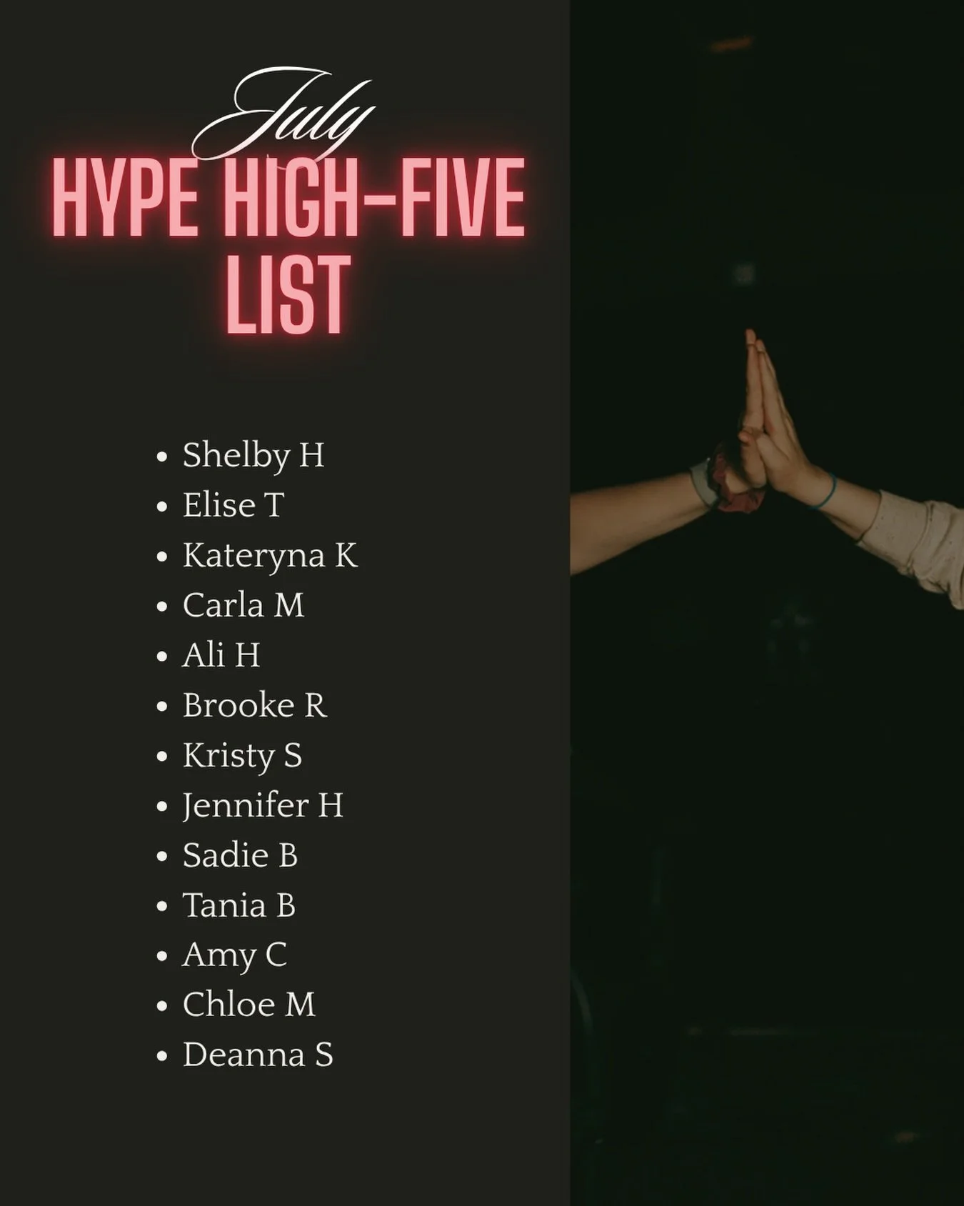 The July HYPE High-Five list is here!🔥 

Shoutout to this crew of rockstars!

💛 HYPE Woman - this rider brought the positive and welcoming energy + always encouraged and supported everyone around them: @shelby_justine 

🔥 First Time Front Row - th