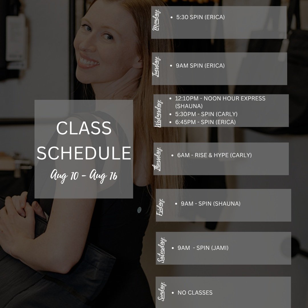 August is for enjoying the season---and for taking care of you, too. 🌞

Need a reset? We've got you.
Ready to move? We'll see you in the studio.

No perfect routine is required. We're just here to give you a place to feel good whenever you need it. 