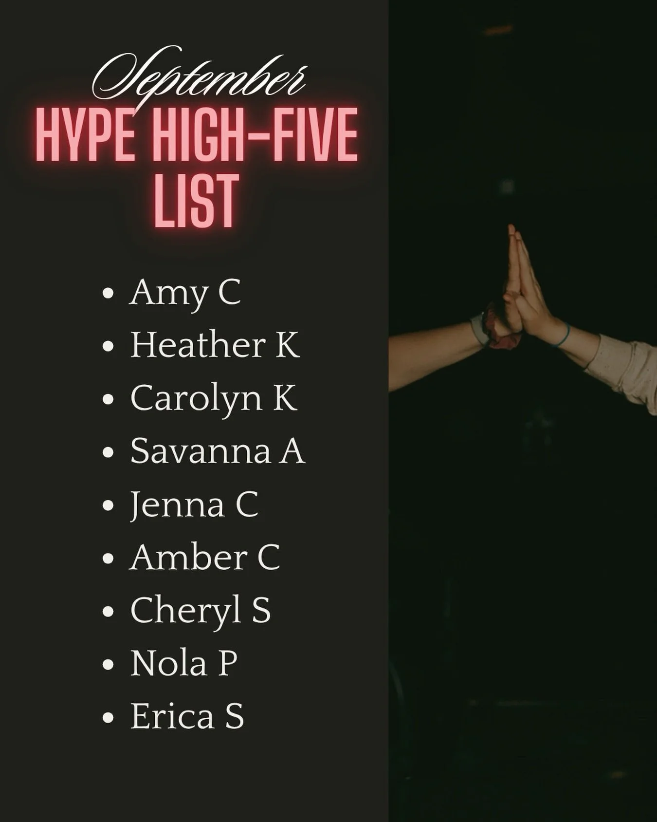 Here it is - the September HYPE High-Five list!🔥 

A BIG shoutout to our awesome riders!

💛 HYPE Woman - this rider brought the positive and welcoming energy + always encouraged and supported everyone around them: @amyjocorser 

🔥 First Time Front