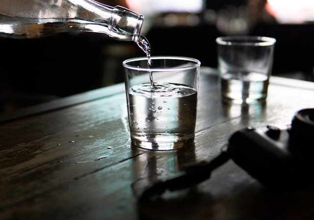 a clean water poured into a glass