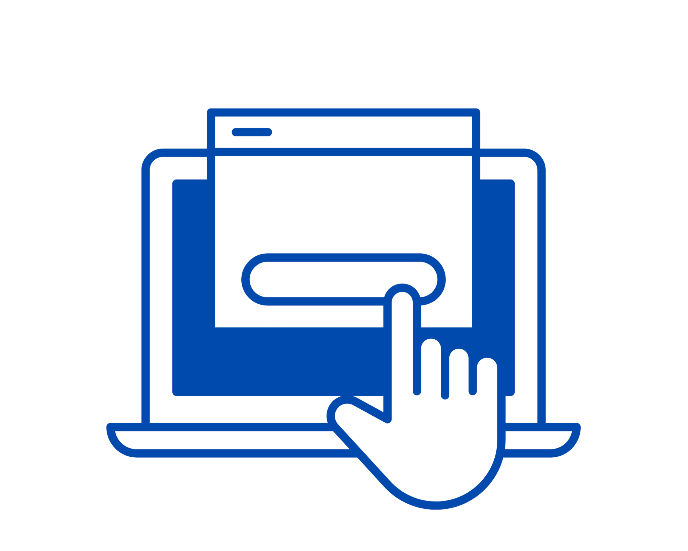 Icon of a computer screen with a hand tapping on it, indicating touchscreen interaction.
