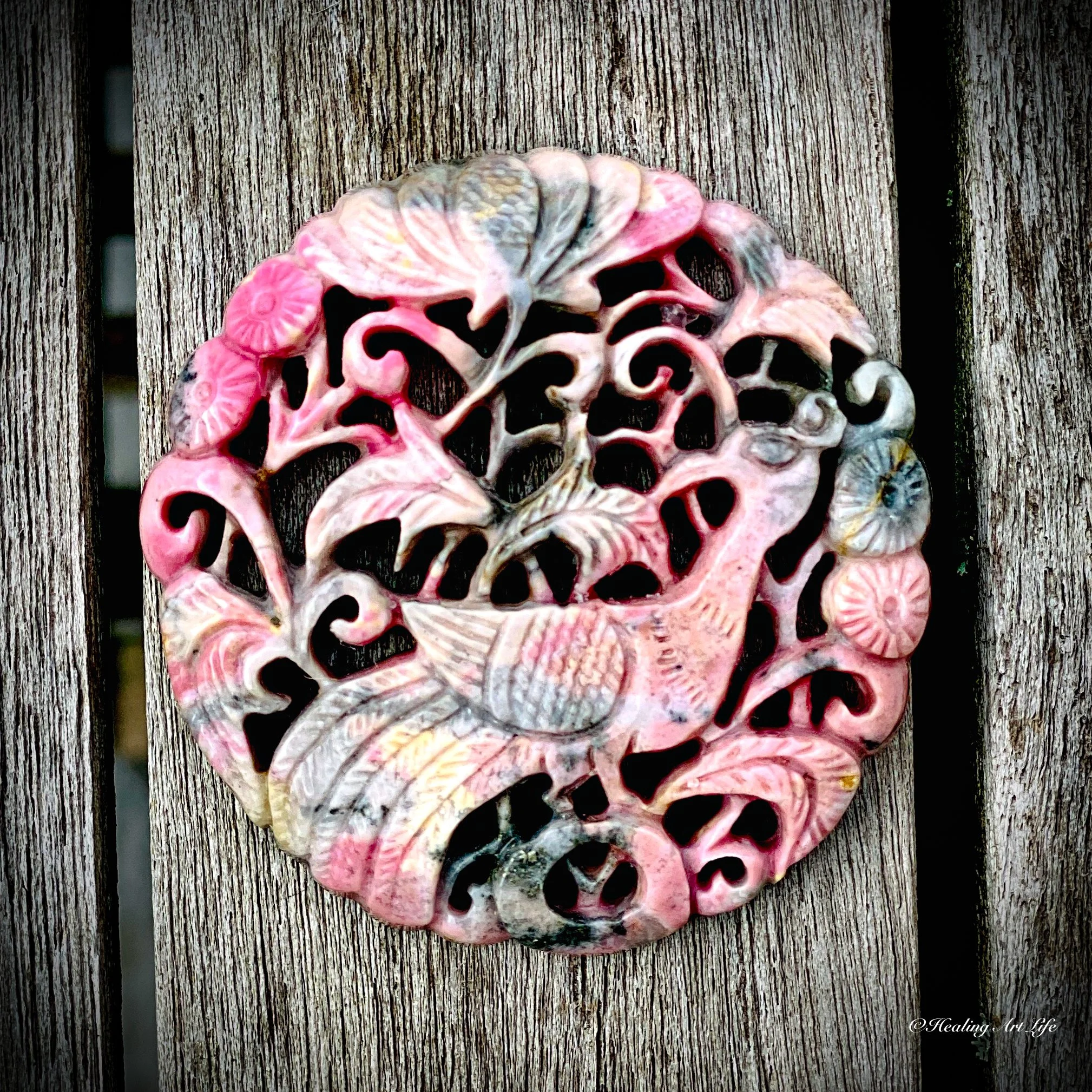 Rhodonite Phoenix & Flower Carving - Premium Grade Gemstone