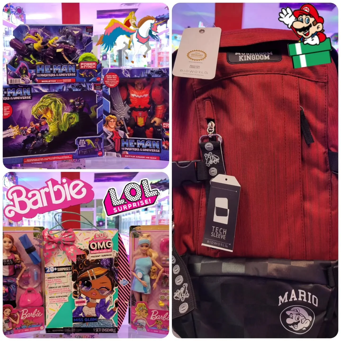 Now in at Zclaw Arcade: Barbies, LOL Surprise, He-Man, and a Licensed Nintendo Mario Backpack. Hurry in for these excited items.