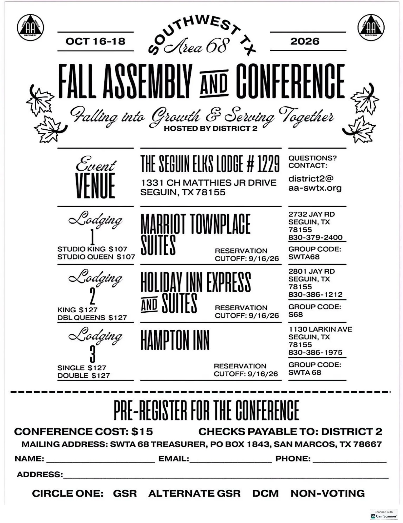2026 Fall Assembly and Conference Hosted by District 2