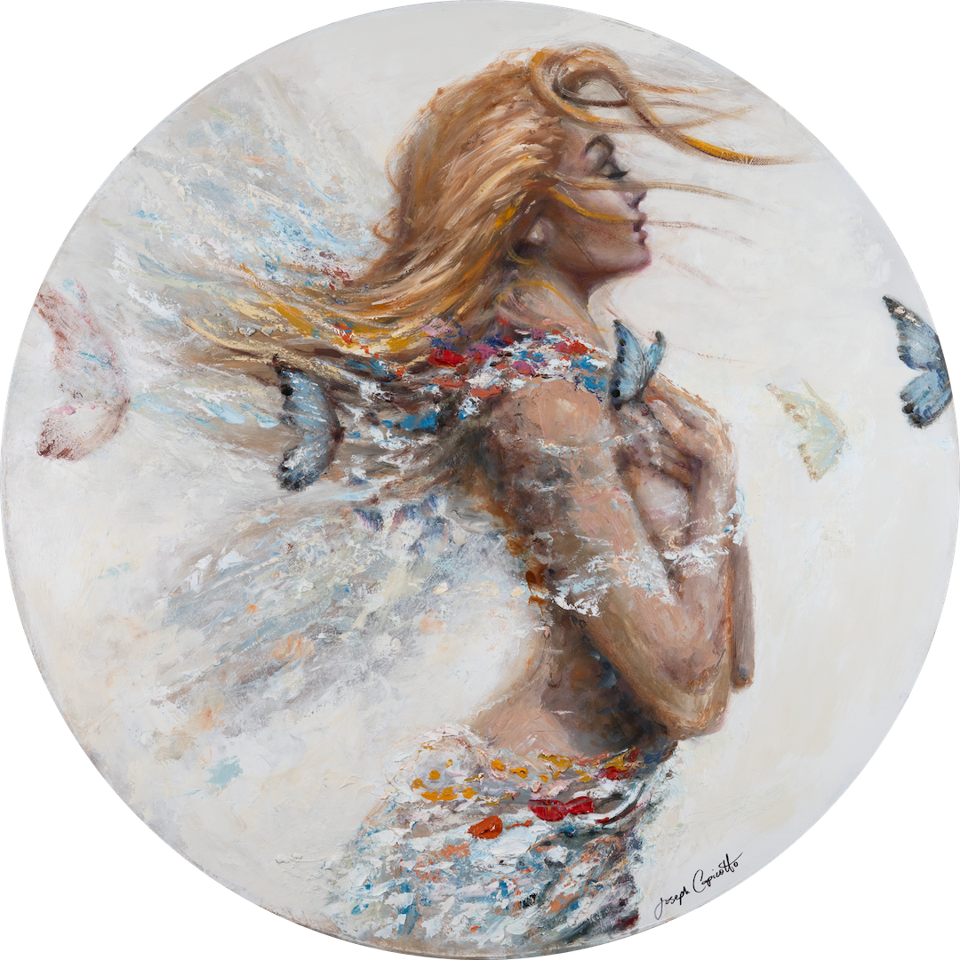 "Butterfly Girl", 36x36 inch, oil & encaustic
