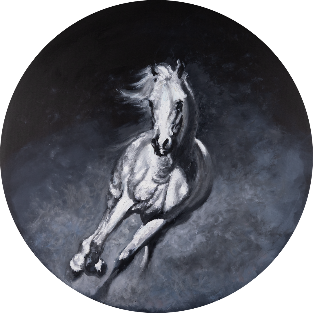 "In the Dust", 36x36 inch (round), oil & encaustic