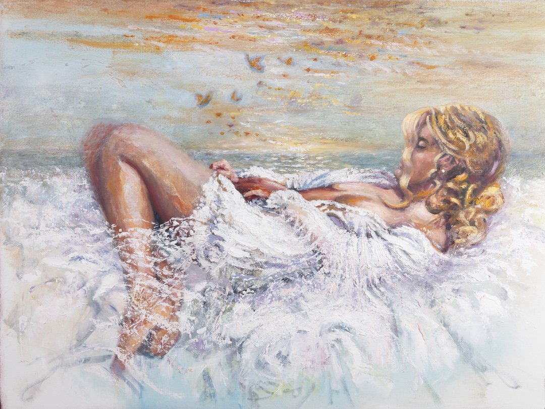 "Waves of Serenity", 30x40 inch, oil & encaustic