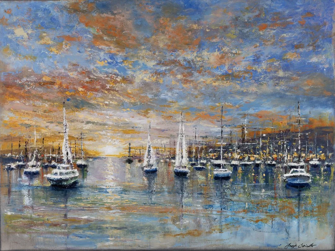 "Sunset Harbour", 30x40 inch, oil & encaustic