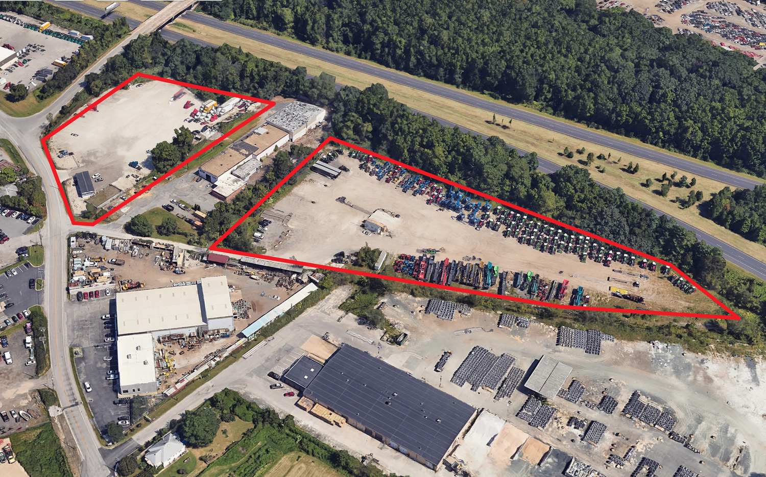 Aerial view of 8104 Lynhurst Road showing the two outdoor storage parcels